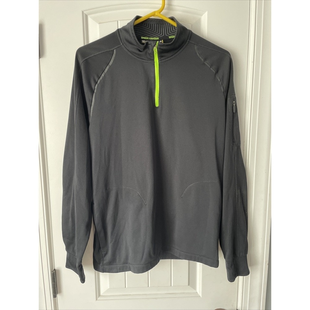 Under Armour Heat Gear 1/4 Zip Pullover Loose Black & Green Size Medium
